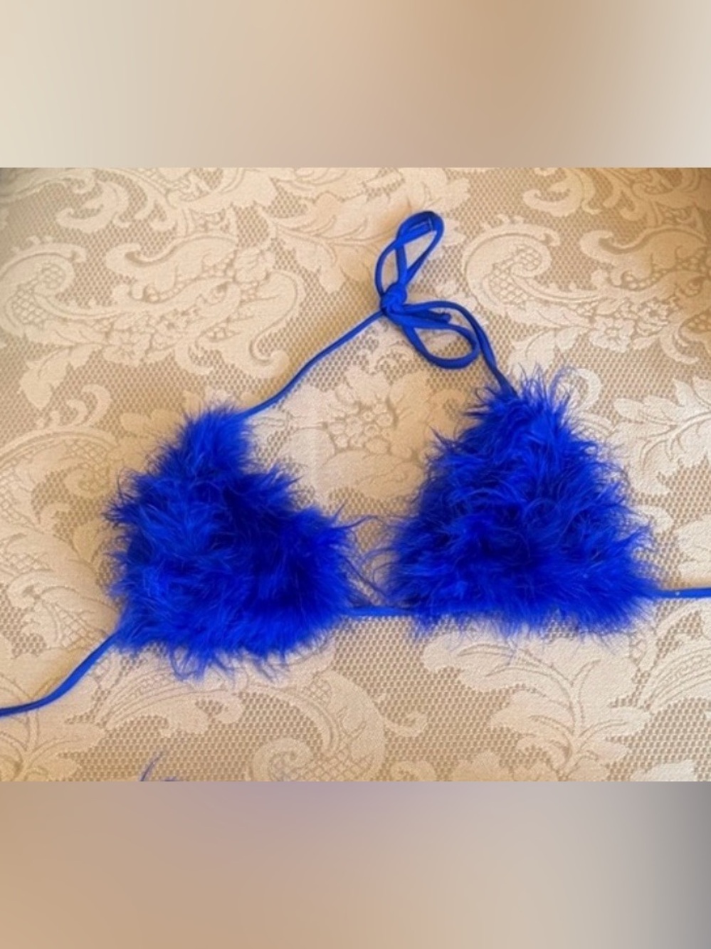 Blue Feather Triangle Bikini Top - Women's Swimwear